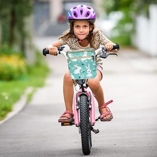 Hamkaw Kids Bicycle Basket Bike Handlebar Bag Organizer, Children's Front Bike Decoration Accessory for Girls & Boys, Kid Bike Bag Fits for Balance Bike, Tricycle, Scooter (Bunny) — view 5