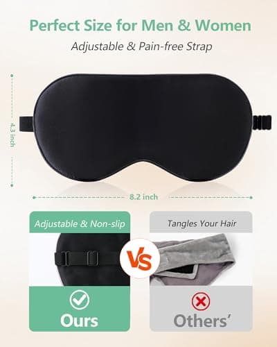BeeVines 100% Mulberry Silk Sleep Mask, Blackout Eye Masks (Black & Green) — view 4