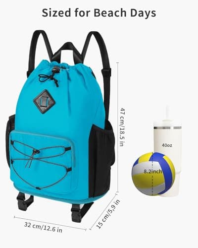 WANDF Drawstring Gym Bag Swim Bag with Removable Wet Pocket, Sandproof Beach Backpack with Compression Strap for Mat for Pool, Travel, Workout Gear (Teal) — view 5