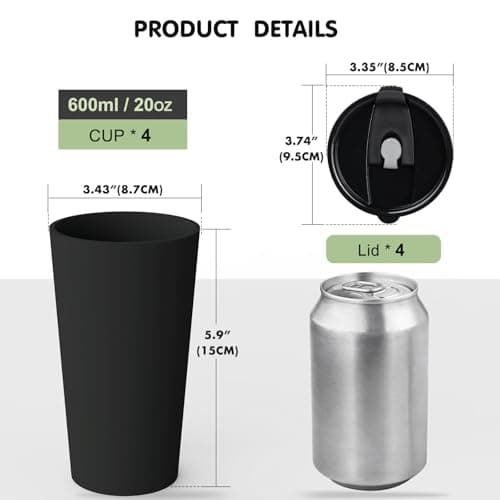 Greentainer Travel Mugs with Lids, Plastic Large Unbreakable Coffee Cups, 600ml Reusable to Go Camping Coffee Tumbler for Cold Water, Beer, Milk, Dishwasher & Microwave Safe, Set of 4 — view 2
