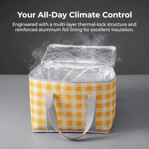 NIFTYY Insulated Picnic Basket, 35 x 20 x 20 cm Cooler Bag Hot or Cold Food, Portable Waterproof Beach Bag with Handle, Foldable Yellow Lunch Tote for Campi (yellow) — view 4