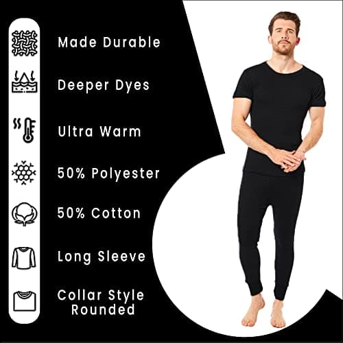 Heatwave® Pack Of 2 Men's Thermal Underwear Set, T-shirt & Pants Baselayer Set Thermals, Small Black — view 2