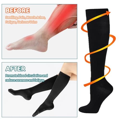 BISOUSOX 4 Pairs Compression Socks for Women Men Flying 15-20 mmHg Flight Socks for Men Women Knee-High Ladies Flight Socks Sport Running Socks Pregnancy Compression Stockings Gift for Pregnant Woman — view 6