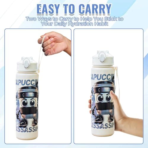 Xutanek Italian Brainrot Water Bottle for Kids, BPA-Free 750ml Water Bottle with Straw, Flip Lid Leakproof Waterbottle, Meme Style Bottle Kids for School Gym Office Daily Use (Ninja Cap) — view 5