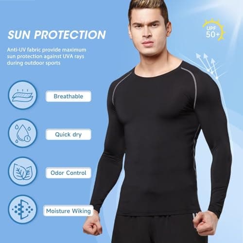 Sillictor Mens Thermal Top Long Sleeve Quick Dry Cycling Running Base Layer Mens Ski Underlayer Fleece Compression Sports Hiking Football Training T Shirts High Wicking Muscle Support 3235 Black S — view 4