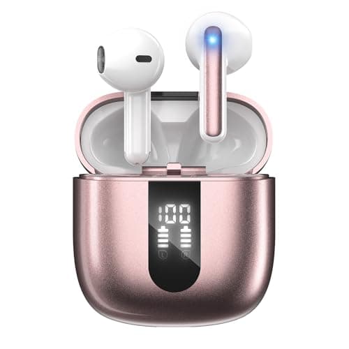 JBES Wireless Earbuds Bluetooth Earphones, 60H Deep Bass Ear Buds with 6 Noise Cancelling Microphone, IP5 Waterproof in Ear Headphones (Rose Gold)
