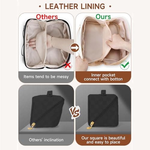Large Capacity Makeup Bag - Women Waterproof Leather Cosmetic Bag, Portable Travel Purse Toiletry Bag Organizer, Multifunction Multi Layer Makeup Bag with Handle and Divider for Ladies Girls (Black) — view 4