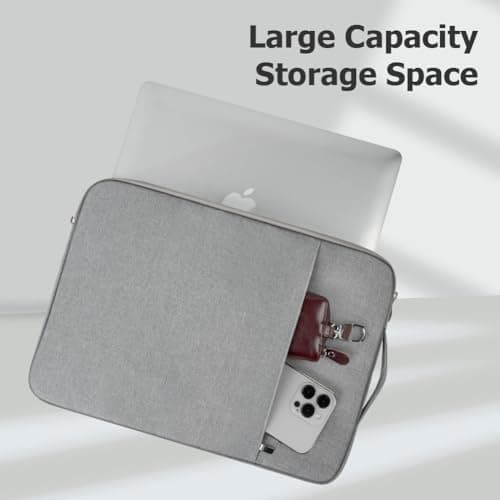 Flintronic Laptop Sleeve for 15.6 Inch, Portable Water Resistant Mens Lap-top Bag with Pockets and Compartments, Compatible with MacBook, Asus, Dell, HUAWEI 15.6 Inch Laptop (Light Gray) — view 6
