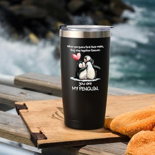 Livole You Are My Penguin 20oz Double Walled Insulated Travel Mug, 600ml, Black, Stainless Steel, Valentine Gifts for Him, Boyfriend, Husband — view 3