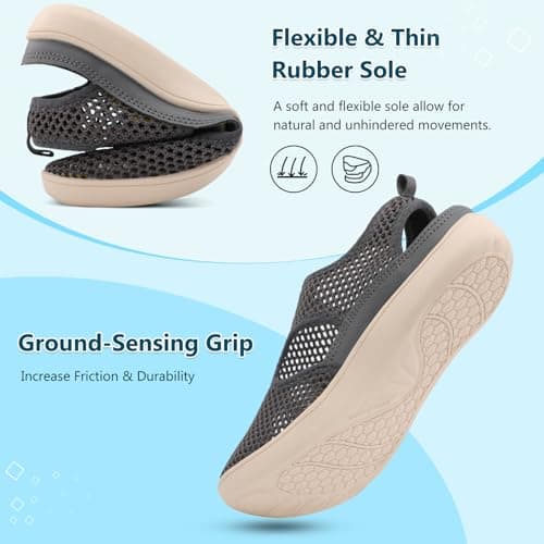 XIHALOOK Flat Sandals for Women Summer Closed Toe Sandals Casual Walking Beach Travel Shoes Minimalist Zero Drop Barefoot Dark Grey 9 W US — view 6