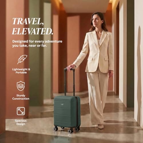 LUGG - Jetset 40cm Suitcase - 40x30x20cm- Ryanair Compatible - Underseat Size - Hard Shell ABS - Spinner & Removable Wheels - Lightweight Travel Luggage- Army Green — view 2