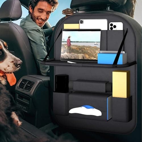 Car Organizer - Car Storage Bag with Folding Table, Faux Leather Car Organizer, Travel Storage Bag with Multiple Compartments, Car Seat Backrest Protection — view 3
