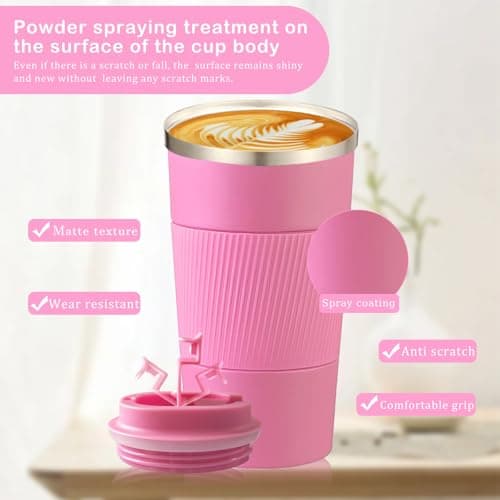 Senshuomy Travel Mug, Insulated Coffee Cup with Leakproof Lid(Pink/510ml) — view 5