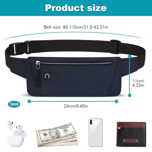 Slim Running Belt for Phone, Travel Money Belt, Navy Blue — view 2