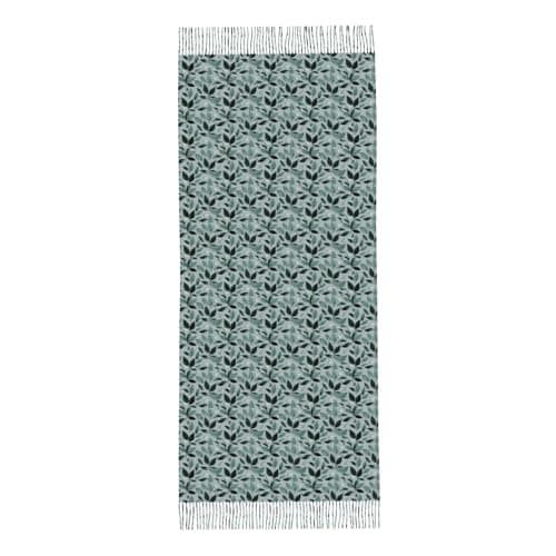 Mint Gray Leaf Print Women Men Fringe Scarf Fashion Accessory For Winter Fall Spring Travel Holiday Wear — view 5