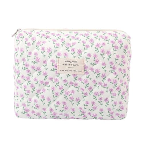 Aucuu 3PCS Coquette Makeup Bag, Quilted Makeup Bag for Women, Floral Cotton Cosmetic Bag Set, Large Capacity Aesthetic Floral Toiletry Bag, Travel Toiletry Bag, Wash Organizer Pouch for Women Girls — view 6