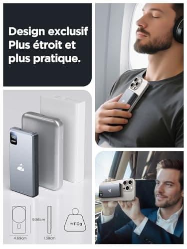 Aioneus External Magnetic Battery 5000 mAh, Power Bank Ultra Narrow Design with 15W MagSafe Wireless Charging & Quick Charge PD 20W, Compatible with iPhone 17/16/15/14/13/12 (Type-C Cable Included) — view 5