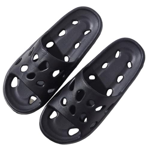 Breathable Mesh Water Slippers for Men and Women, Quick-Dry Outdoor Indoor Shower Slide Sandals with Drainage Holes, Lightweight Comfortable for Pool Beach Bathroom and Daily Wear (Black, 7)