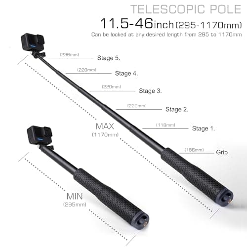 GEPULY Waterproof Selfie Stick for GoPro/DJI/Insta360/AKASO Action Cameras — view 4
