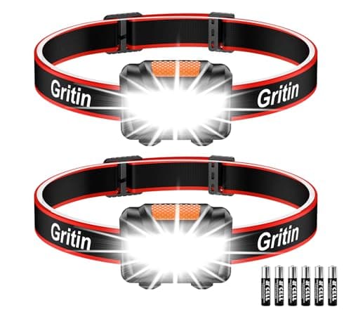 Gritin LED Head Torch, [2 Pack]Super Bright Headlamp Headlight with 3 Modes