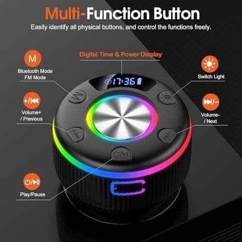 PRSCFUM Bluetooth Shower Speaker, Portable Bluetooth Speaker with Time Display, 2026 IPX7 Waterproof Wireless Speaker with RGB Lights, Deep Bass, Suction Cup for Bathroom, Travel, Outdoor, Party — view 4