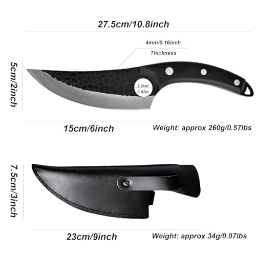 Fubinaty Japanese Chef's Knife Handmade Forged Kitchen Knives 6'' High Carbon Steel Full Tang Cooking Knife with Leather Sheath and Wooden Handle — view 3