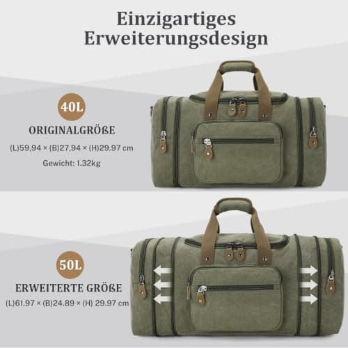 Gonex 50L Expandable Canvas Holdall for Men, Travel Duffle Overnight Bag — view 3