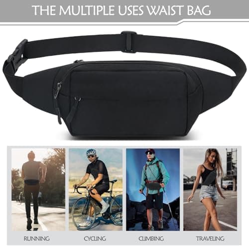 Bumbags Waist Fanny Packs for Men Women Fashion Bum Bag with Adjustable Belt for Sport Running Hiking Travel Cycling Walking Dog Boys Ladies (Black) — view 2