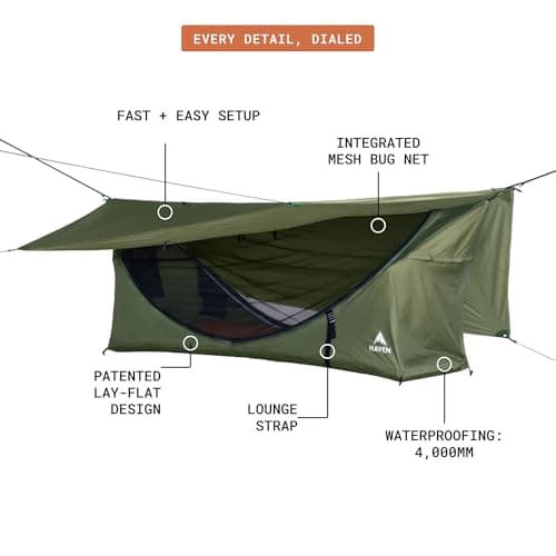 Haven Tent XL - Forest Camo - Complete Lay-Flat Hammock Tent for Camping - Includes Insulated Pad and Rainfly - 80"x30" — view 3