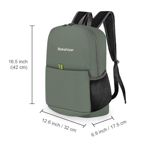 Bekahizar Small Rucksack 15L Packable Backpack Hiking Daypack Foldable Day Bag For Men Women Teens Travel Camping City Walking Mountaineering Climbing (Grey Green) — view 2