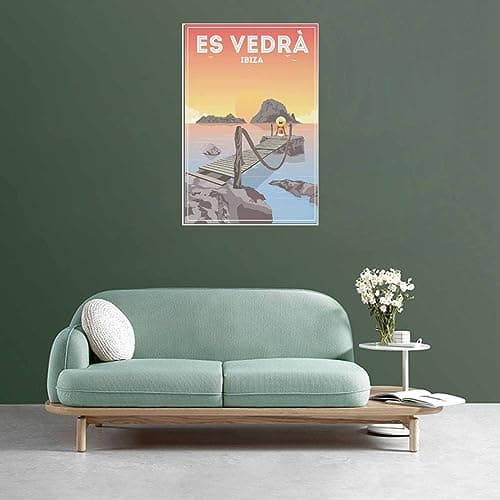 WEYUE Canvas Prints Es Vedra Ibiza Sunset Girl Vintage Travel Poster Decorative Paintings Painting Room Decor Art Mural Unframed 30x45cm — view 3