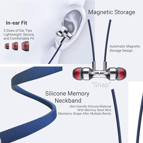 Neckband Bluetooth Wireless Headphones, 480H Playtime In Ear Magnetic Earbuds, HiFi Stereo Sound Earphones, 5.4 Bluetooth, ENC Noise Cancelling, Type-C Charging for Home Office Travel Business Sports — view 6