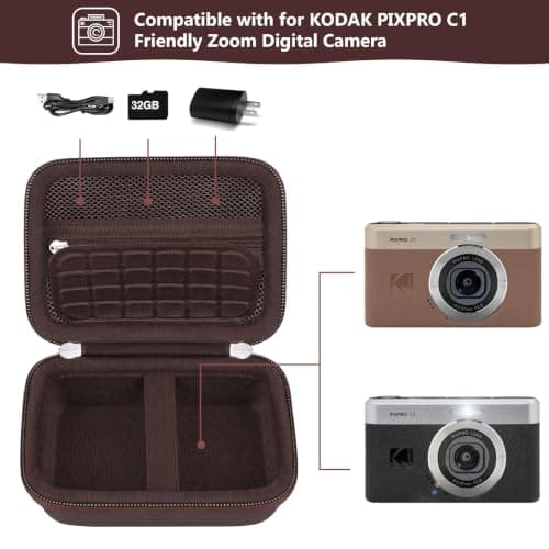 Supmay Travel Case for Kodak Pixpro C1 – Ultra-Compact Digital Camera, 13MP Compact Point and Shoot Digital Camera Portable Storage Holder with Mesh Bag for Charger and Charging Cable, Brown — view 2