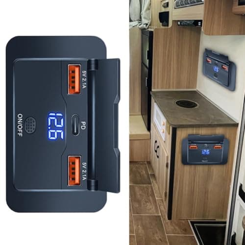 Hoppipola 3 Port USB Charging Port Panel Dustproof Flip Cover for RV Boat Truck Camper 12-24V Marine Grade Charger Module Black — view 2