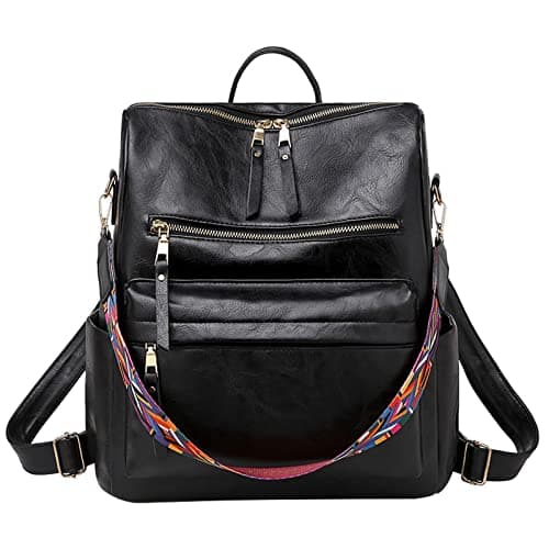 Womens Hiking Backpack Women Backpack Fashion Leather Backpack Purse For Women Large Designer Travel Ladies Fashion College Shoulder Bags Girls Bag Backpack (Black, One Size)