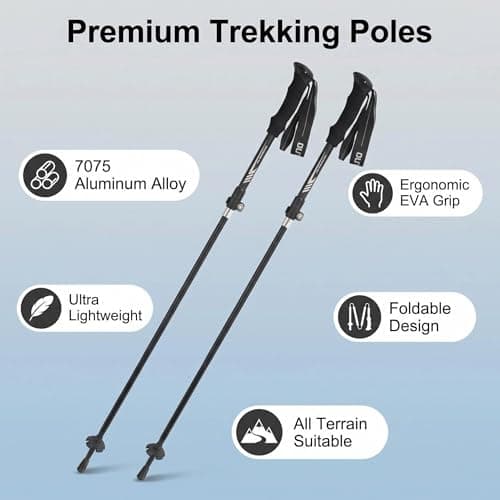 JIEHET Folding Hiking Sticks, Lightweight 7075 Aluminum Alloy Mountain Tech Trekking Poles for Men, Collapsible Walking Sticks for Travel, EVA Foam Grip, Set of 2 - Black — view 2
