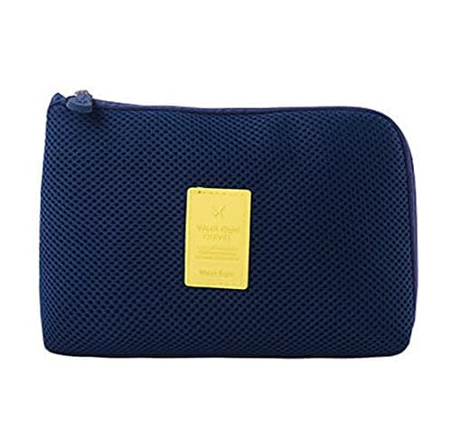 Soft Gadget Bag Small Travel Case Cable Organiser,Electronics Pouch,Portable Cable Bag for Power Bank,Earphone,Hard Disk,Lipsticks,Brush-Navy-Large