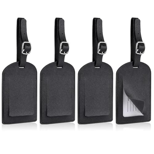 Redamancy Luggage Tags, Leather Suitcase Tags, Luggage Tags for Suitcases with Adjustable Strap Privacy Protection Cover for Preventing Loss of Bags and Suitcases (4PCS*Black)
