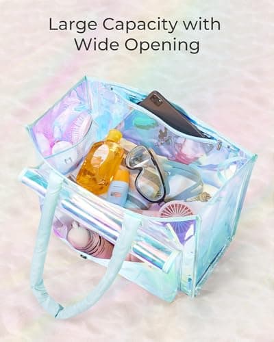 bagsmart 25L Large Beach Bag for Women with Phone Pouch, Waterproof Clear Tote Bag for Pool, Travel and Vacation — view 3