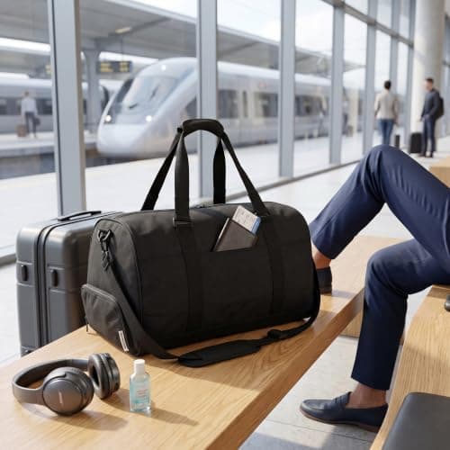Travel Duffel Bag with Shoe Compartment for Sports & Gym Bag (Black, 35L) — view 3