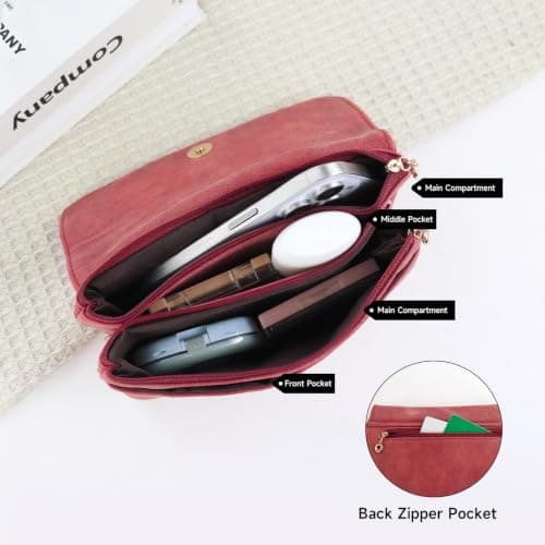 Energather Women's Cross-Body Bags, PU Leather Cross Body Bags for Women and Girls, Mini Crossbody Bags Small Shoulder Bag with Detachable Shoulder Strap for Travel, Work, Shopping (Maroon) — view 6