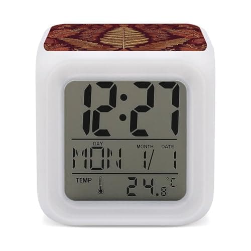 Rkklvbns Maroon Gold Pattern 7 Color Changing Alarm Clocks, Digital Clocks