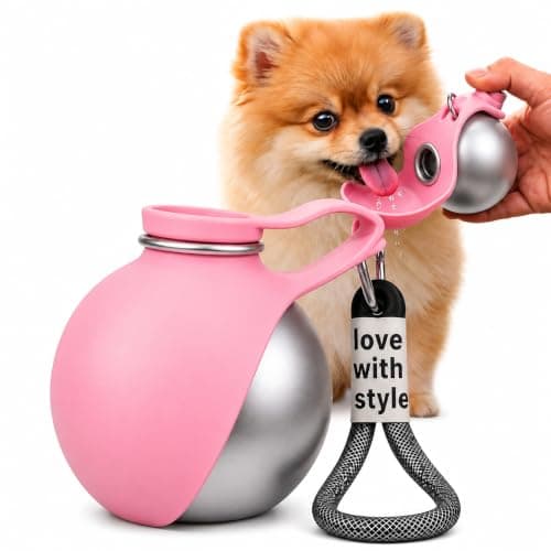 Portable Dog Water Bottle, 2-in-1 Stainless Steel Dog Water Bottle with Foldable Silicone Bowl, Leak Proof Pet Water Dispenser for Walking, Hiking, Travel & Small Dogs, 285ml, Pink