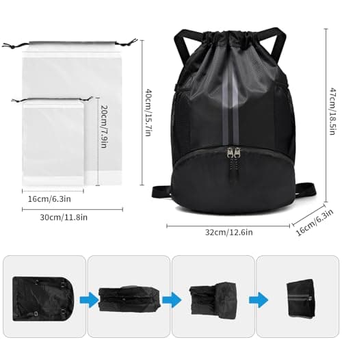 PE Bags Drawstring, Waterproof Unisex Swimming Sports Gym Black Backpack — view 2