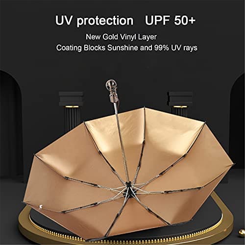 choedii Sun Umbrella UV protection Compact Portable AutomaticParasol Wind Resistant Travel Rain Umbrella For Walking Large Skull Waterproof Folding Umbrella 12.6" 0.89 Lbs (Skull Gold) — view 5