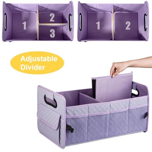 JiatuA Car Trunk Organizers and Storage for SUV, Collapsible Multi Compartment Container Box Adjustable Car Accessories for Women Men, Light Purple — view 4