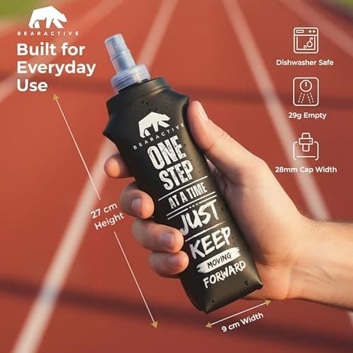 Bearactive Lightweight Running Water Bottle Soft Flask 500ml - TPU BPA Free Plastic, Leak Proof Foldable Water Bottle, Collapsible Bottle for Running Vests & Belts (Black 2 x Soft Flask) — view 5