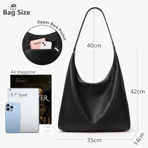 KALIDI Vegan Leather Tote Bag Women Hobo Zipper Shoulder Handbag Slouchy — view 4