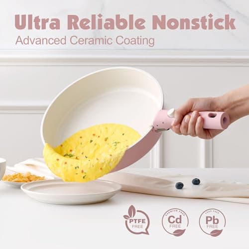 SENSARTE 17 Piece Ceramic Detachable Handle Pots and Pans Set Pink — view 4