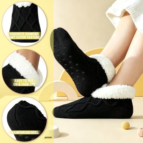 RJVZVEJH Fluffy Slipper Socks Women, Knitted Thick Cosy Non Slip Gripper Socks with Soft Warm Lined for Winter Home Floor Bed — view 5